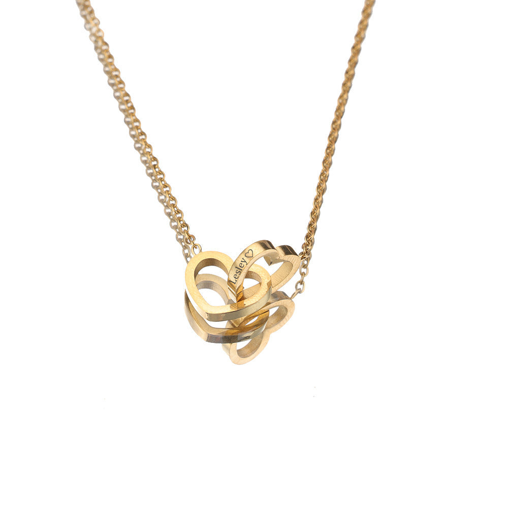Custom Engraved Double Heart Necklace - Personalized with 2 Names