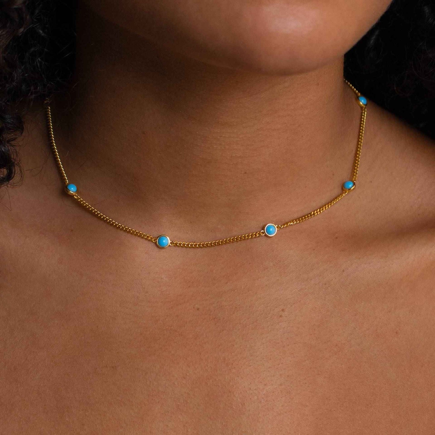 Azure Cascade Turquoise Necklace with Zircon Accents
