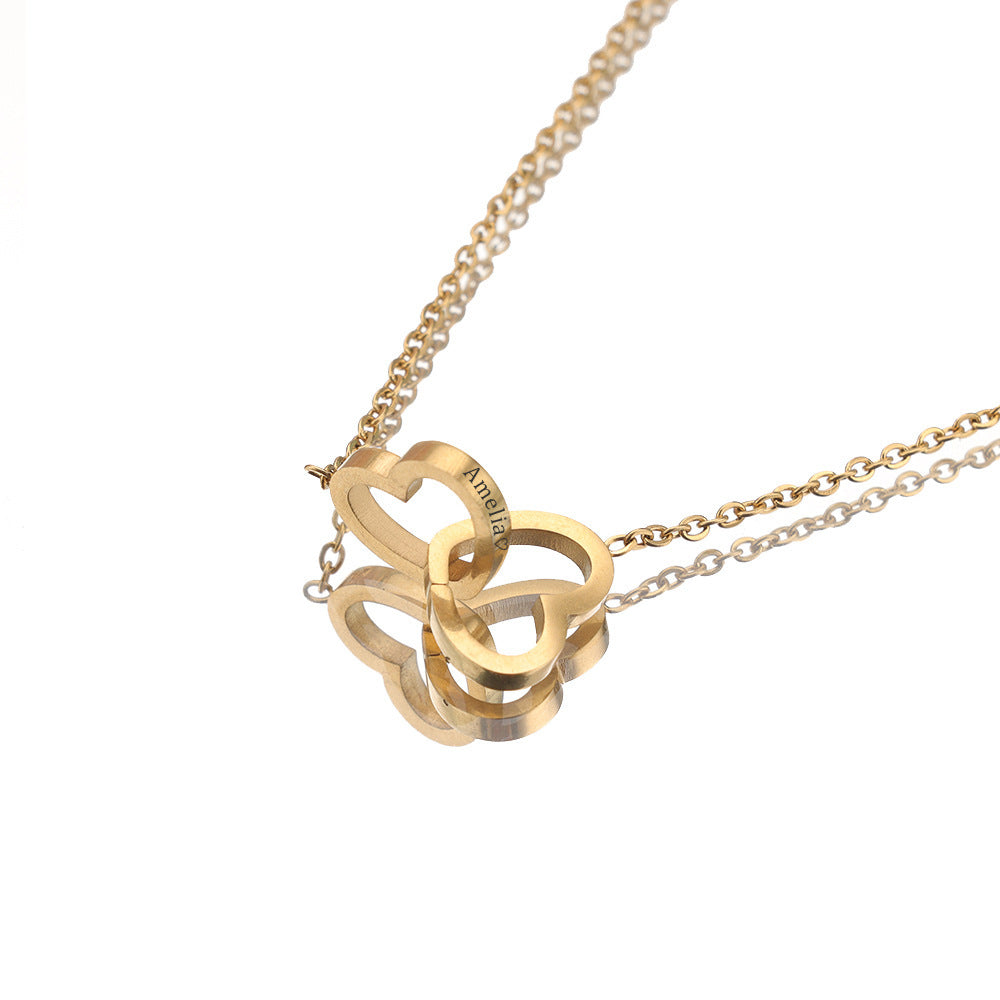 Custom Engraved Double Heart Necklace - Personalized with 2 Names