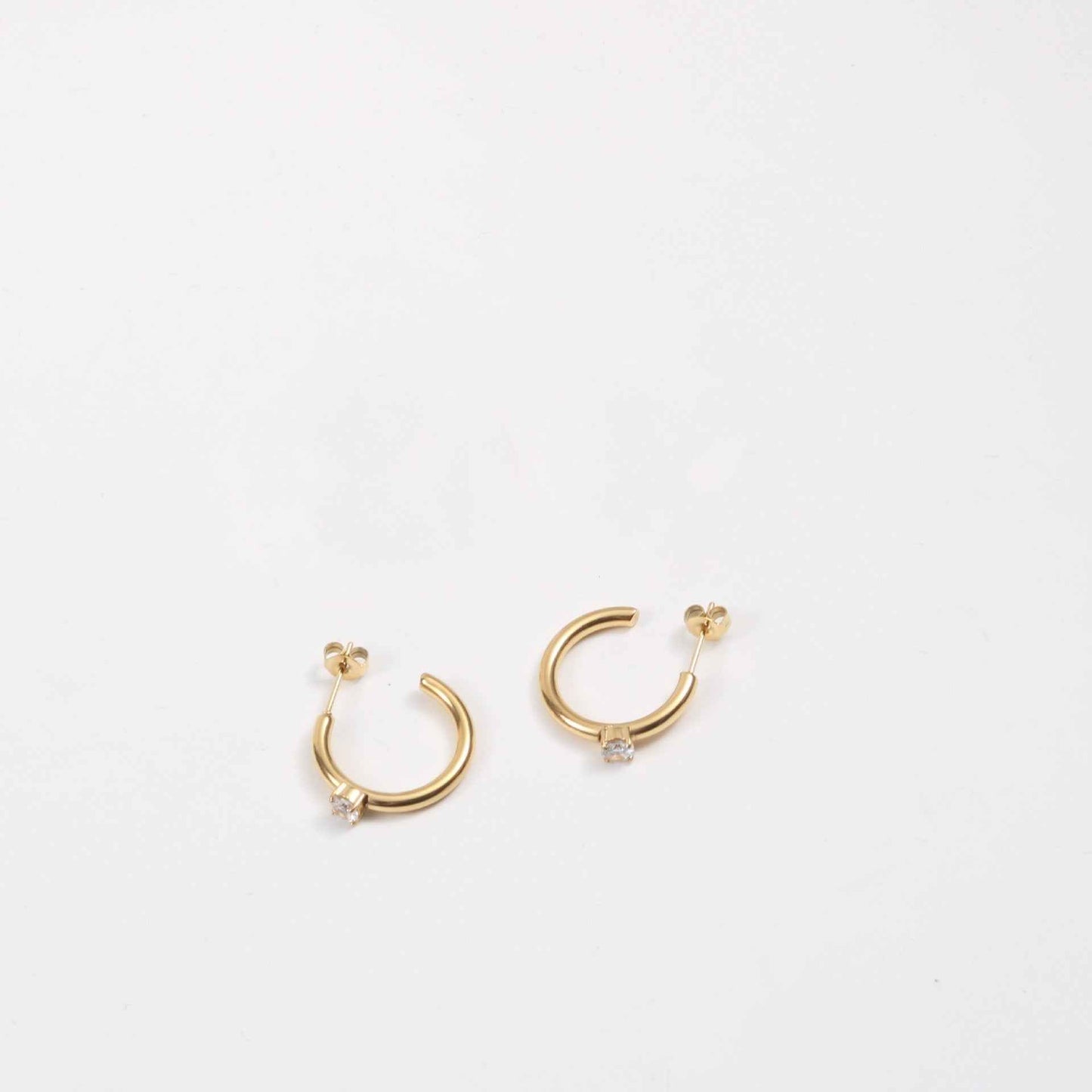 C Font Zircon Earrings - Minimalist Geometric Design in 18K Gold Titanium Steel