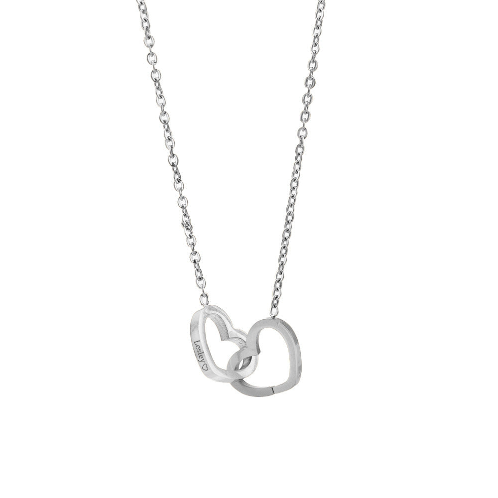 Custom Engraved Double Heart Necklace - Personalized with 2 Names