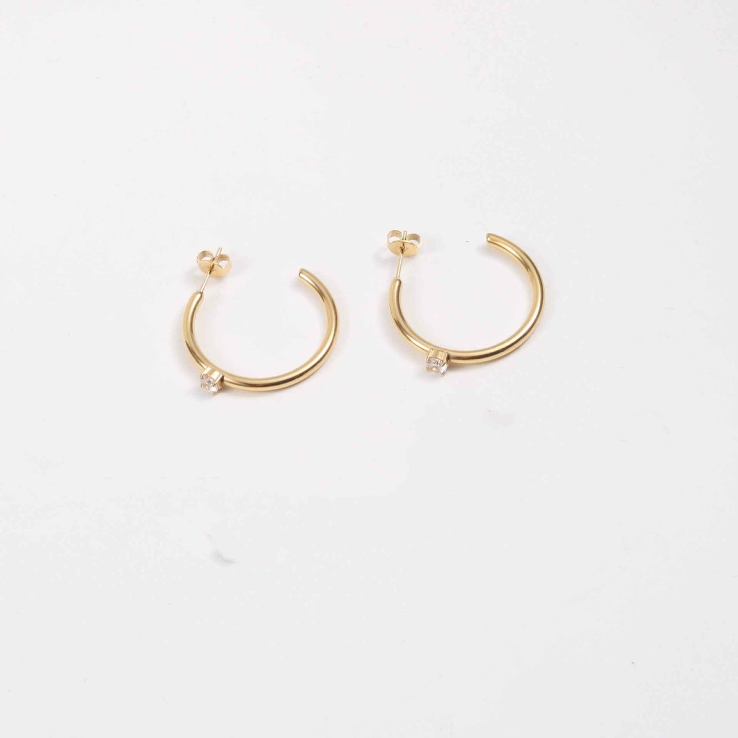 C Font Zircon Earrings - Minimalist Geometric Design in 18K Gold Titanium Steel