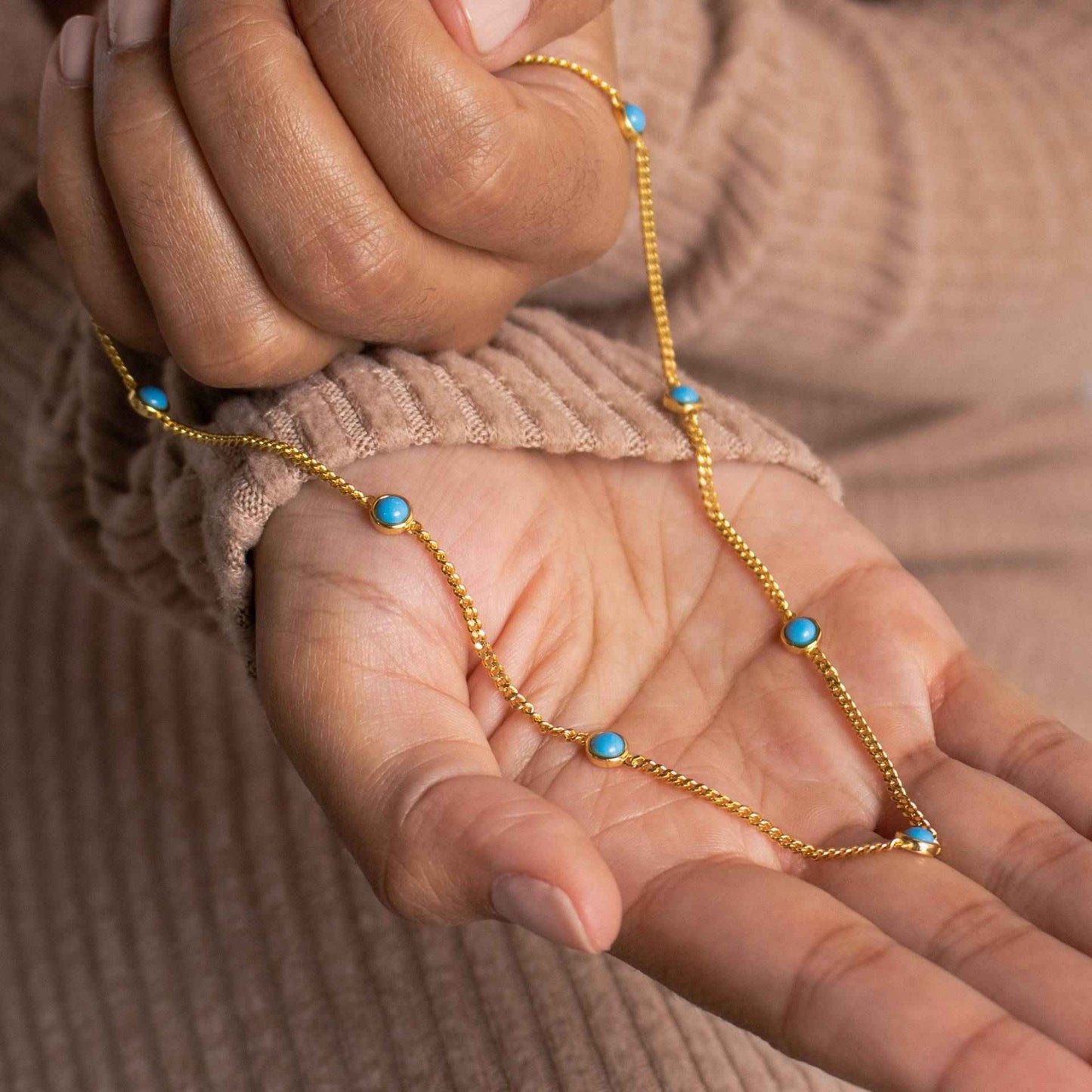 Azure Cascade Turquoise Necklace with Zircon Accents