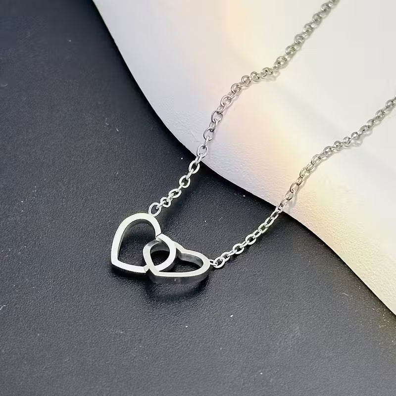 Custom Engraved Double Heart Necklace - Personalized with 2 Names
