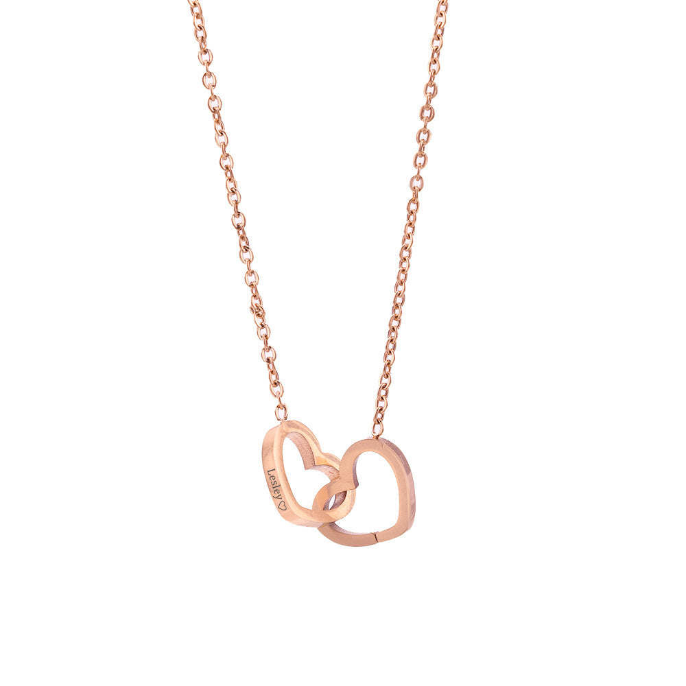 Custom Engraved Double Heart Necklace - Personalized with 2 Names