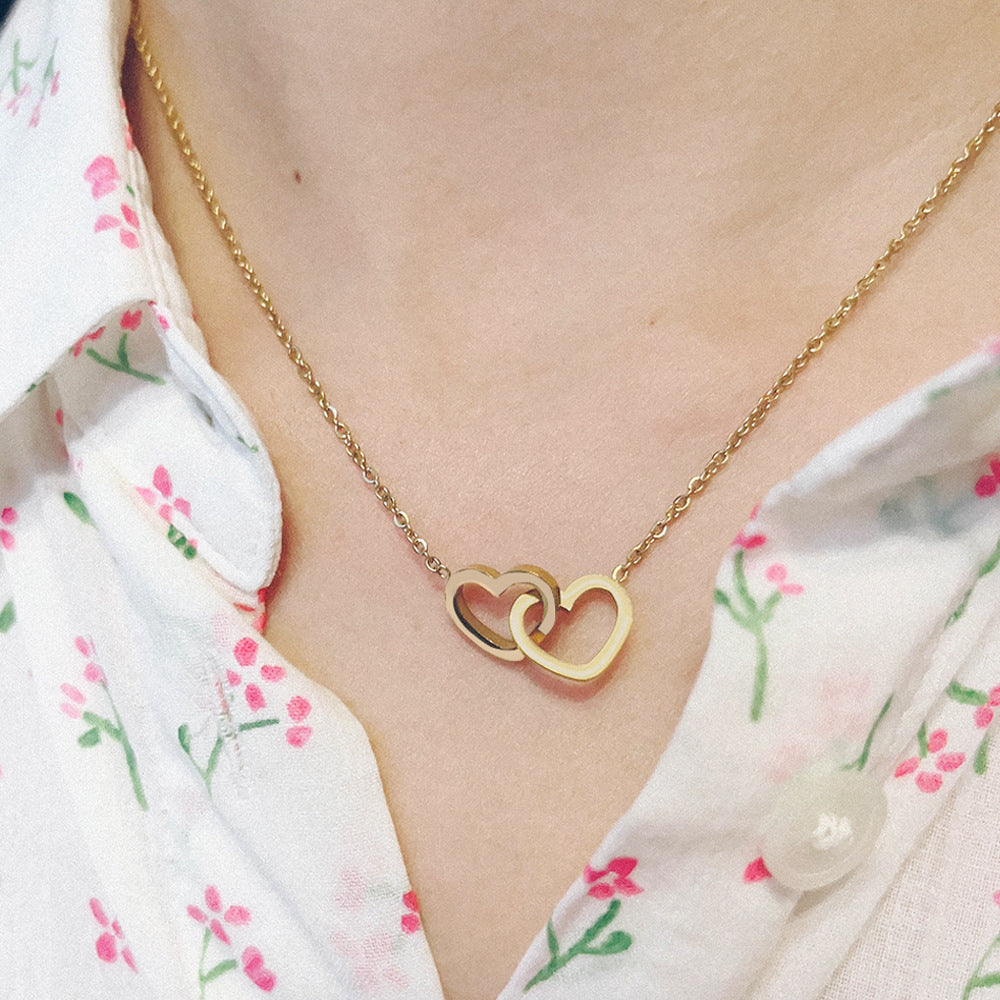 Custom Engraved Double Heart Necklace - Personalized with 2 Names