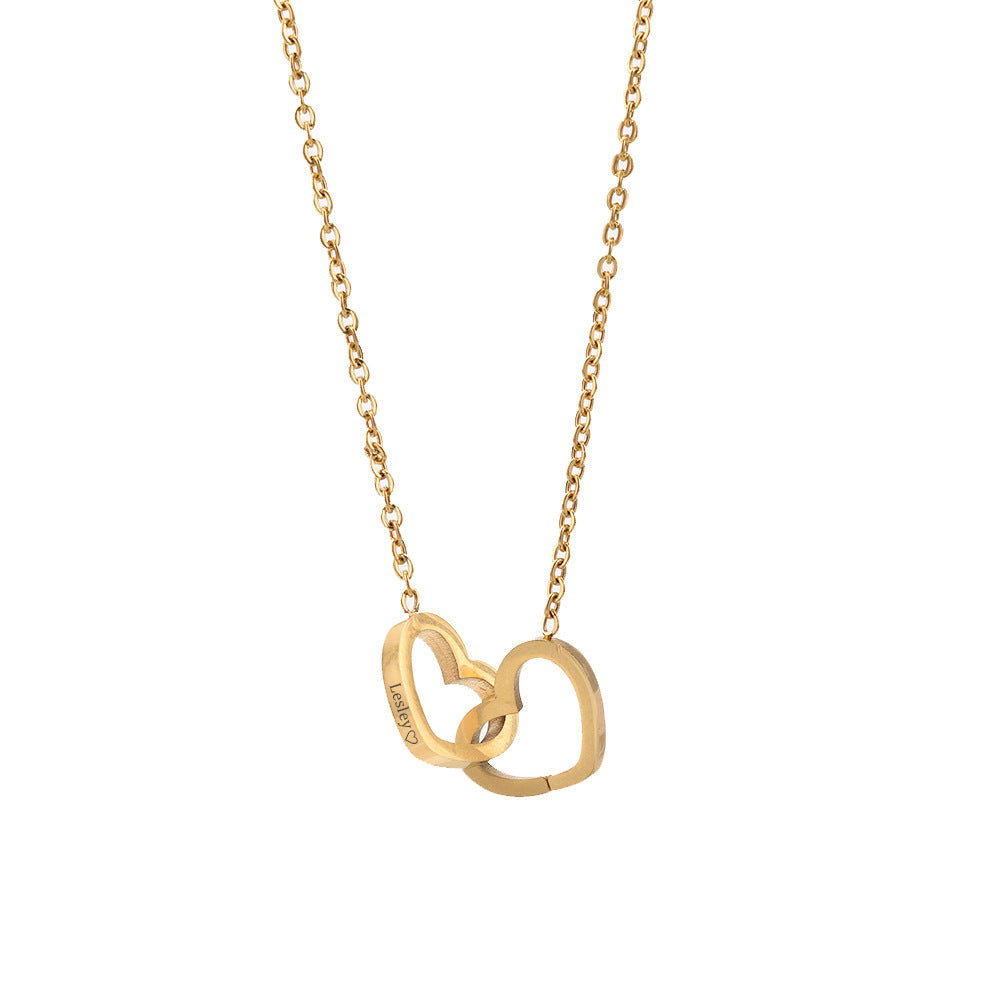 Custom Engraved Double Heart Necklace - Personalized with 2 Names