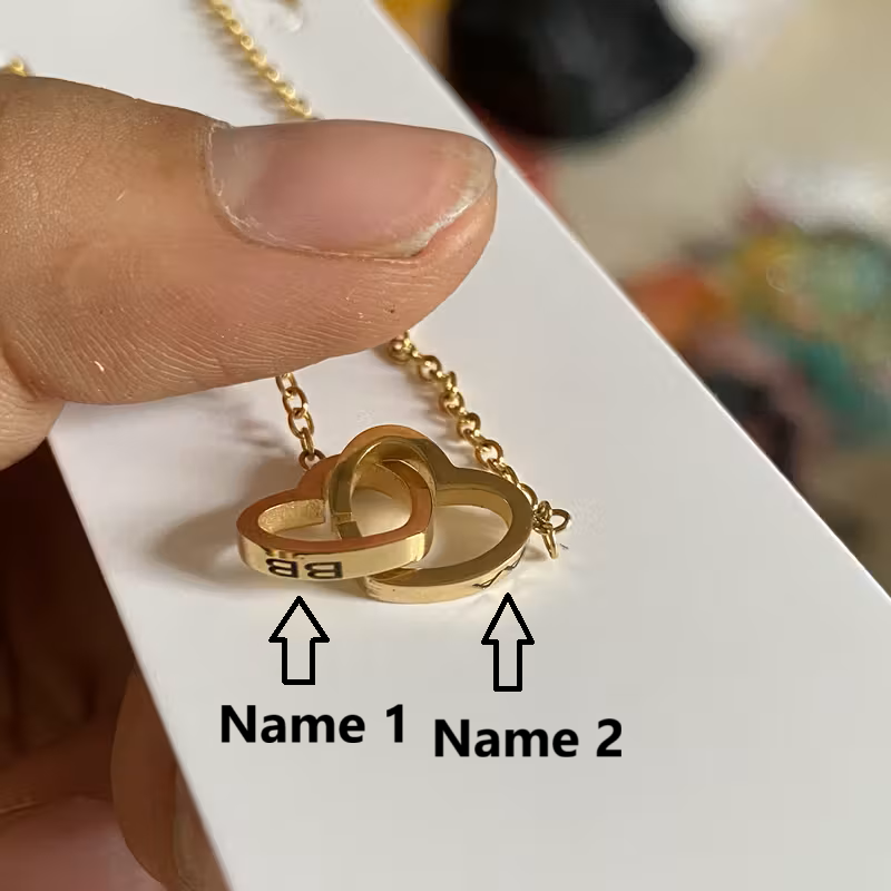Custom Engraved Double Heart Necklace - Personalized with 2 Names