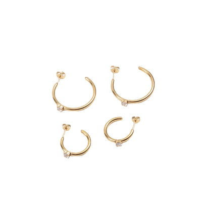 C Font Zircon Earrings - Minimalist Geometric Design in 18K Gold Titanium Steel