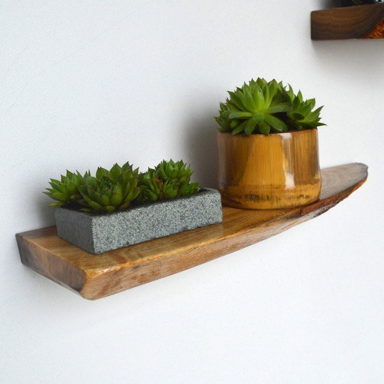 Elegant floating wooden shelf for plants and books in 40cm.