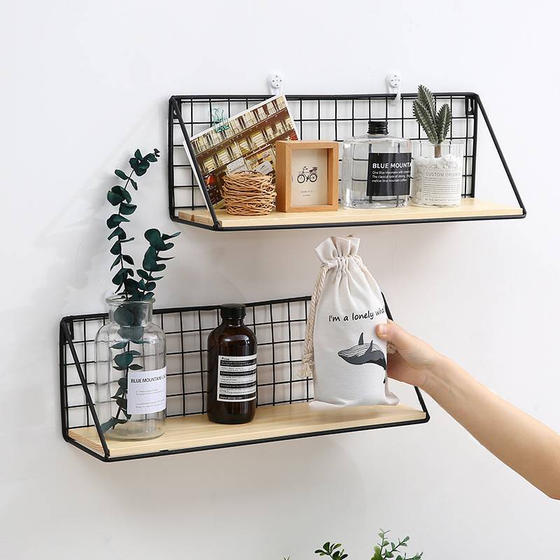 Wall racks for dorm room storage and organization.