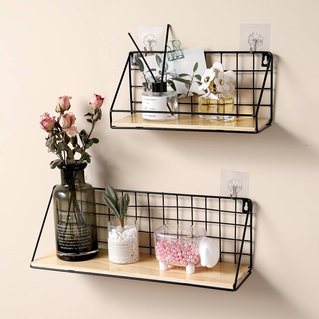 Space-saving wall-mounted racks for small spaces and dorms.