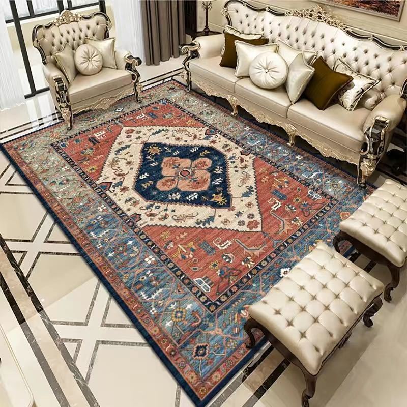 Non-slip soft rug with bohemian design, ideal for living rooms and bedrooms.