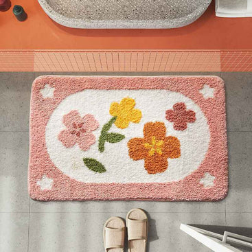 Soft Floral Area Rug - Anti-Slip Carpet for Stylish Bathrooms and Living Rooms