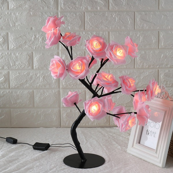 Warm light Rose LED tree lamp for home and business décor.