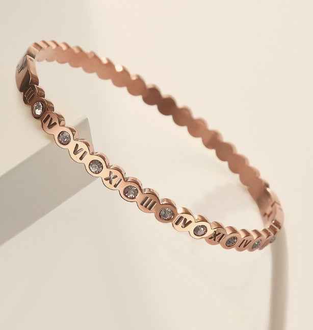 Korean-Style Titanium Bracelet with Numbers Charm