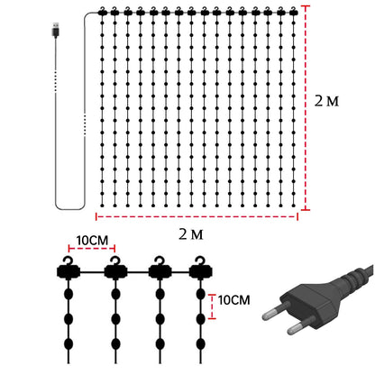 GlowCurtain 2m x 2m LED lights with European plug for larger spaces.