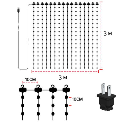 GlowCurtain 3m x 3m LED lights with US plug, designed for American homes.