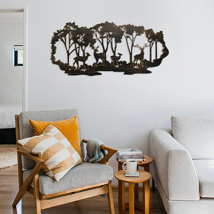 Modern Metal Wall Art – Deer & Forest Silhouette for Stylish Interiors