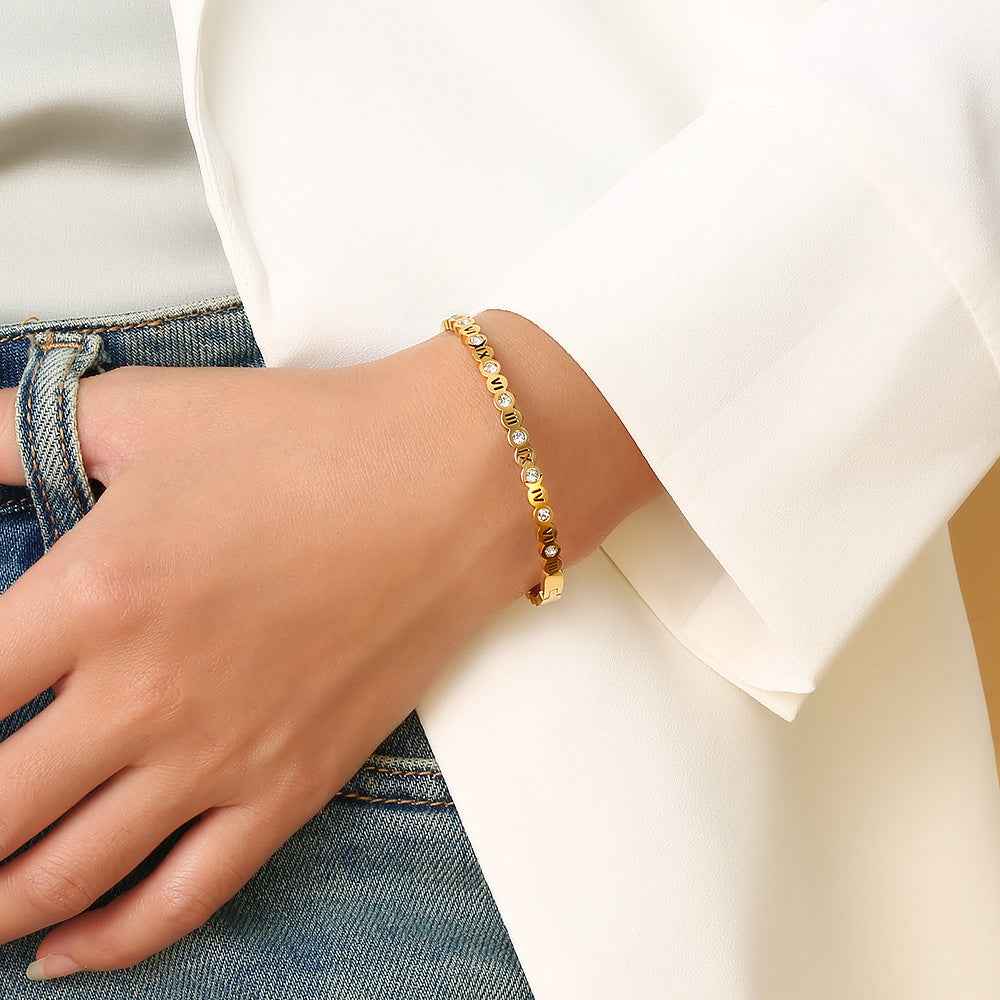 Korean-Style Titanium Bracelet with Numbers Charm