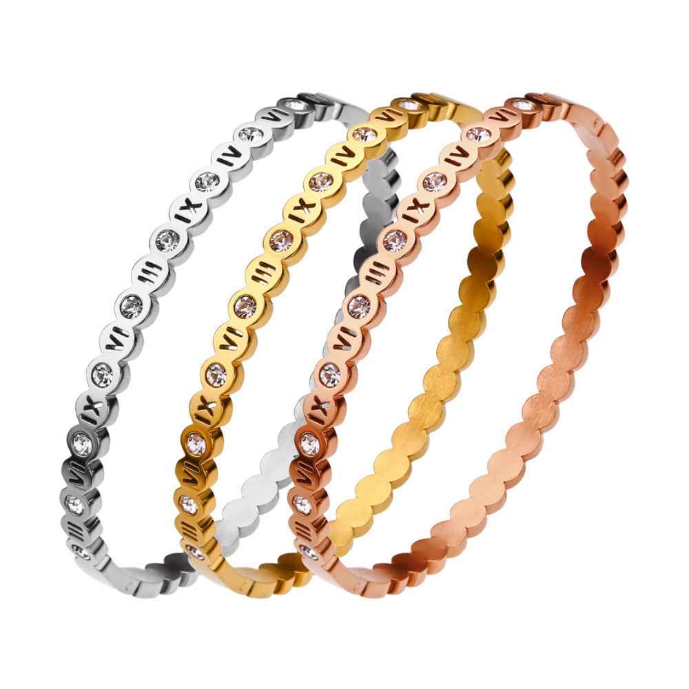 Korean-Style Titanium Bracelet with Numbers Charm