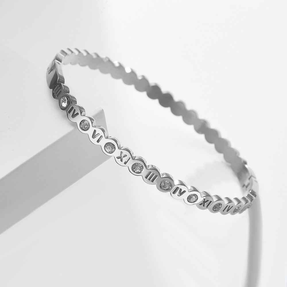 Korean-Style Titanium Bracelet with Numbers Charm