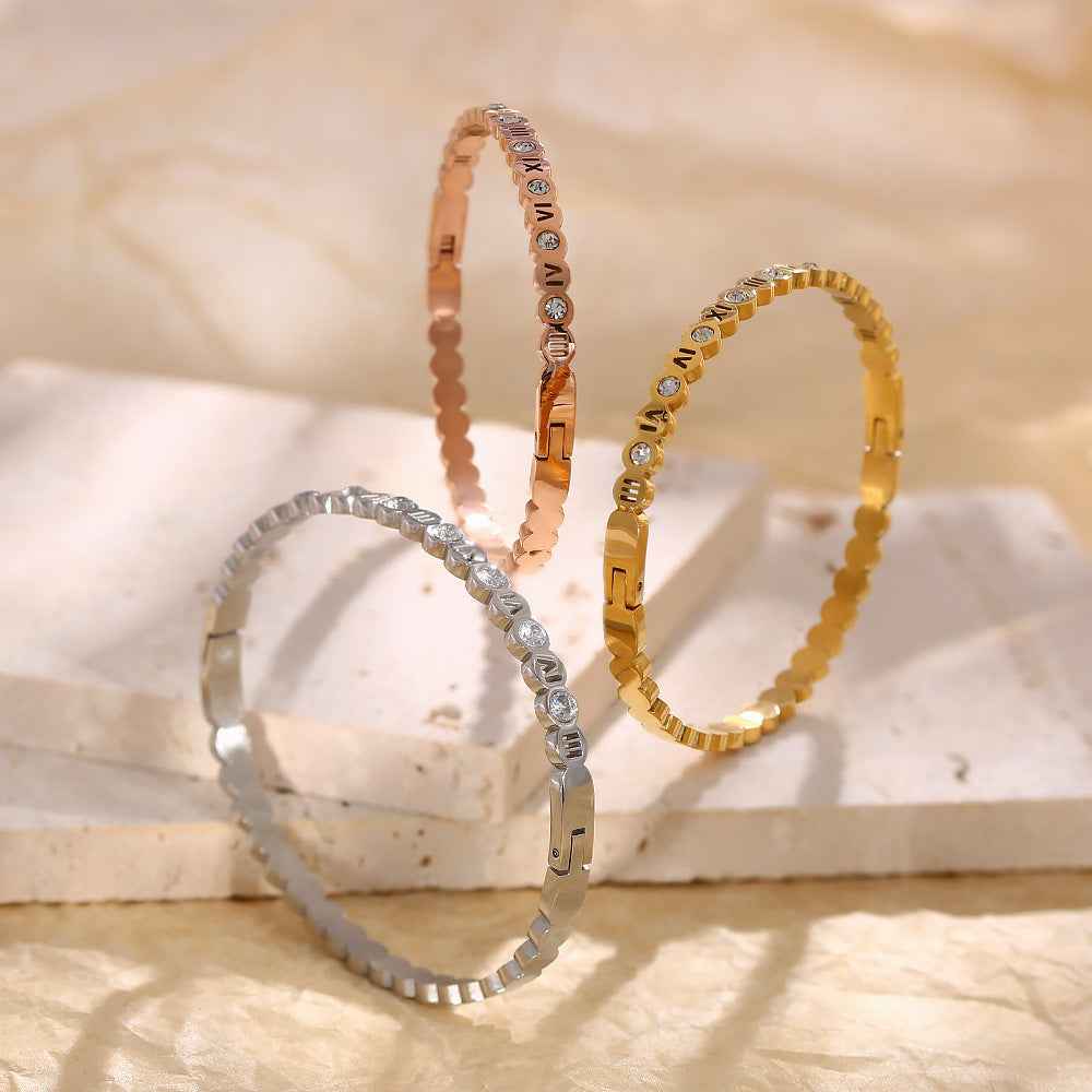 Korean-Style Titanium Bracelet with Numbers Charm