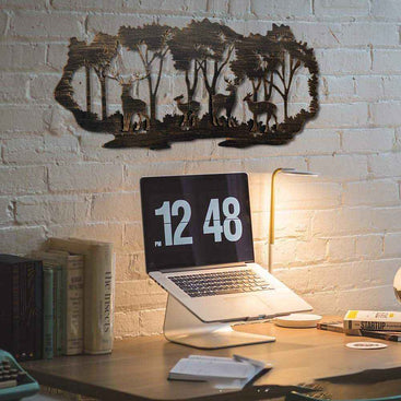 Modern Metal Wall Art Deer Silhouette in Forest for Stylish Interiors
