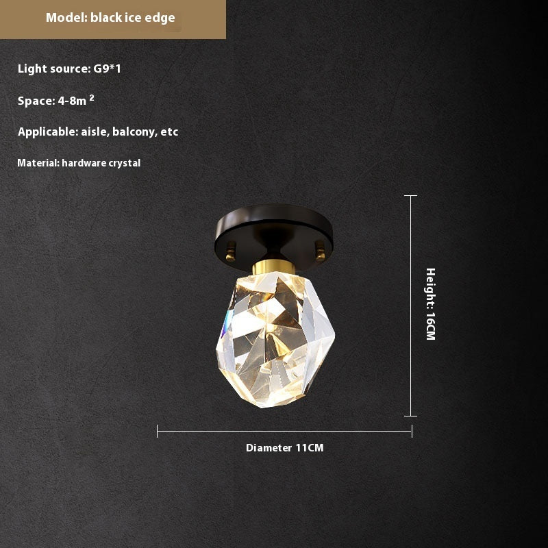 Crystal glass and metal pendant ceiling light designed for corridor and entryway lighting, offering a sophisticated, luxury modern style.