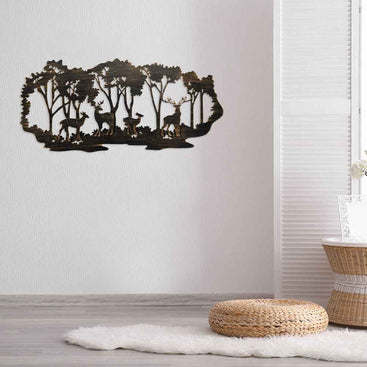 Modern Metal Wall Art Deer Silhouette in Forest for Stylish Interiors