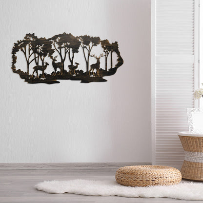 Modern Metal Wall Art – Deer & Forest Silhouette for Stylish Interiors