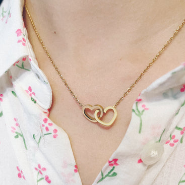 Custom Engraved Double Heart Necklace - Personalized with 2 Names