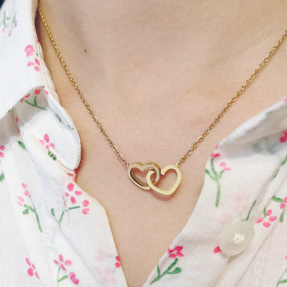 Custom Engraved Double Heart Necklace - Personalized with 2 Names