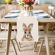 Festive Easter pattern printed table runner with colorful designs for spring décor.