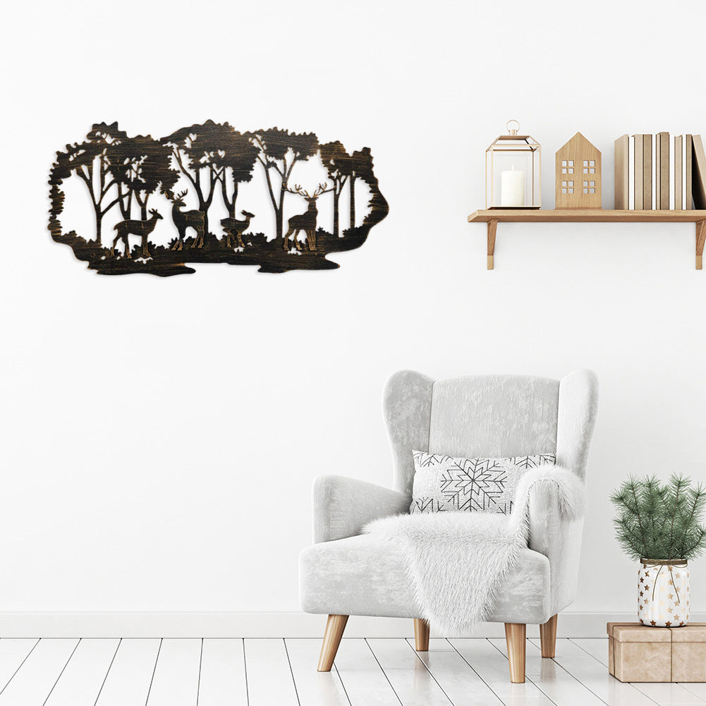 Modern Metal Wall Art – Deer & Forest Silhouette for Stylish Interiors