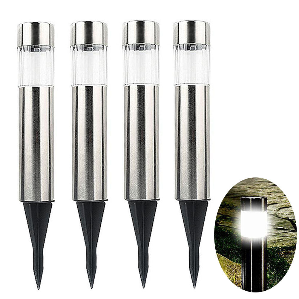 Outdoor solar cylindrical light for illuminating pathways and garden walkways at night.

