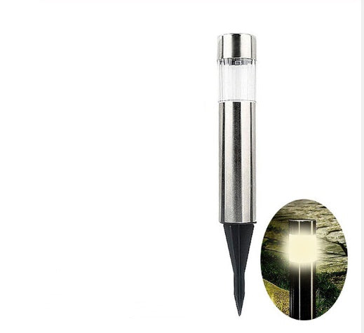 Sleek solar cylindrical outdoor light with LED, perfect for gardens and lawns.