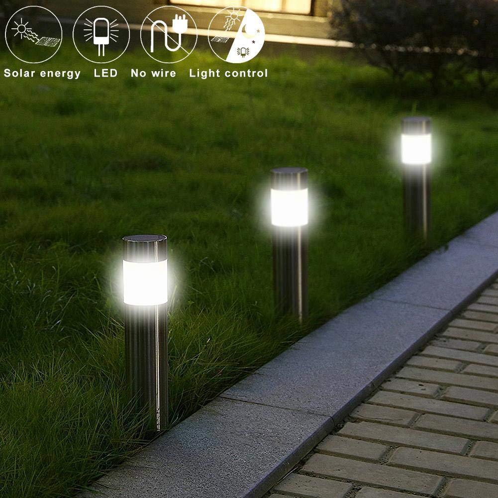 Solar-powered LED cylindrical lawn light, ideal for illuminating gardens and outdoor areas.