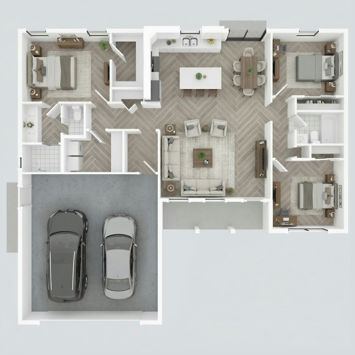 Top-down floor plan of a house showing room layouts